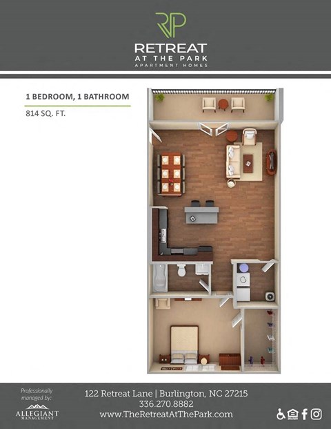 1 Bed 1 Bath Orchid Floorplan